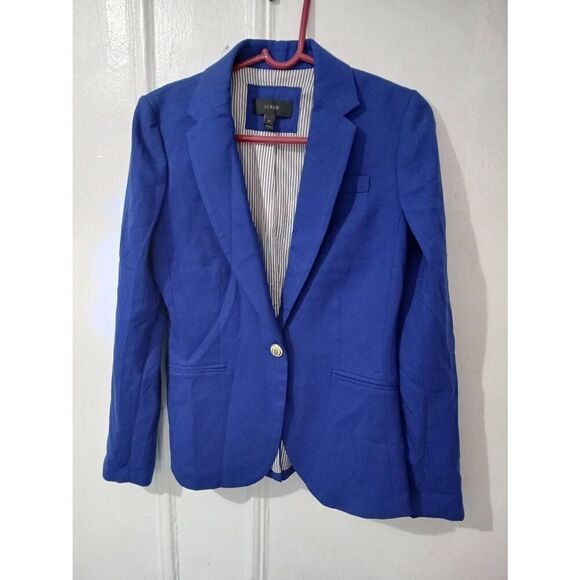 J crew women size 4T cobalt blue fine wool blazer jacket one button - Picture 1 of 9